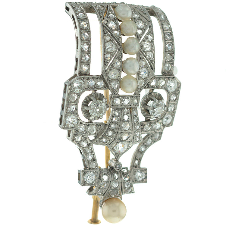 Miscellaneous Brooch Diamonds, Pearls Platinum