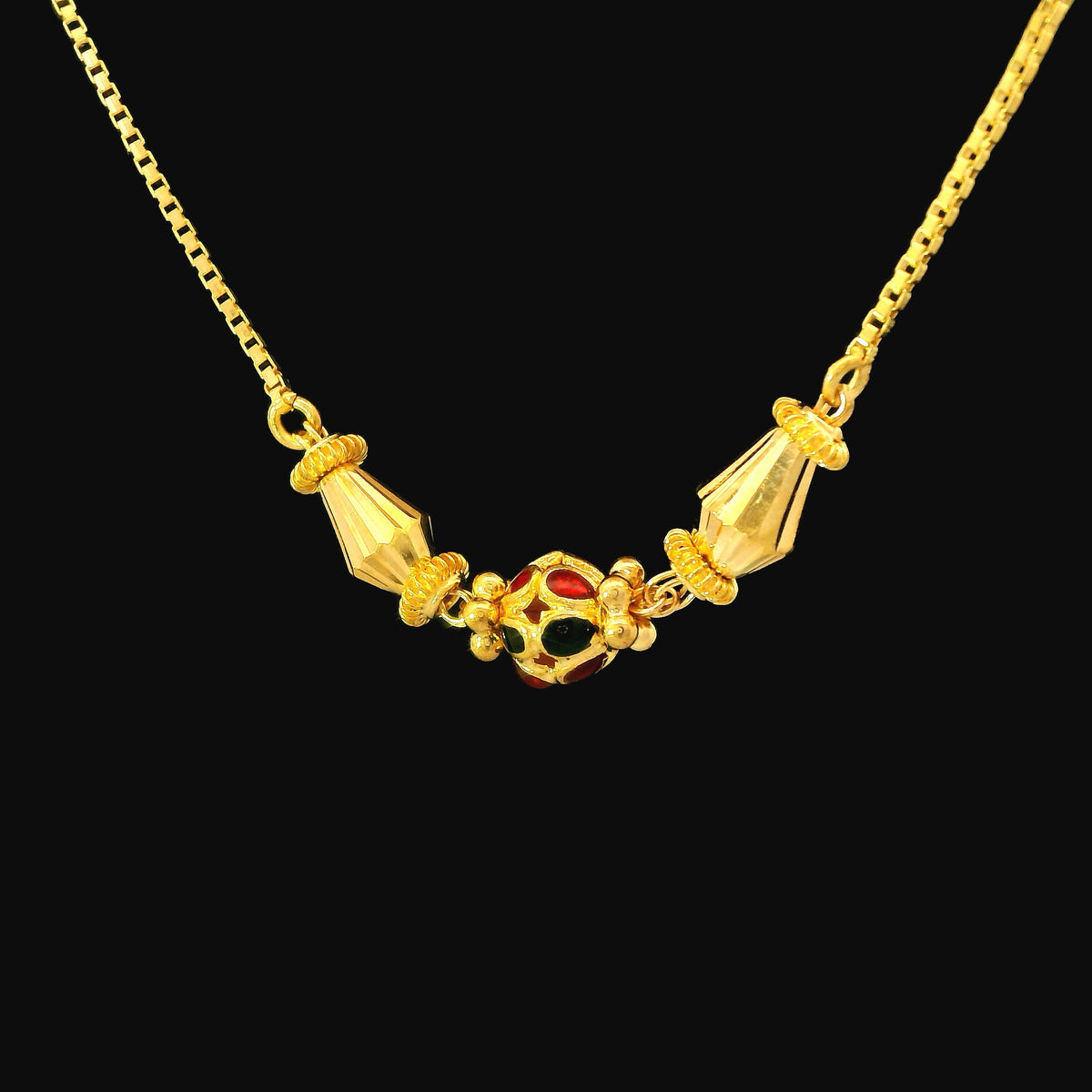 22K Yellow Gold Enamel Accented Necklace