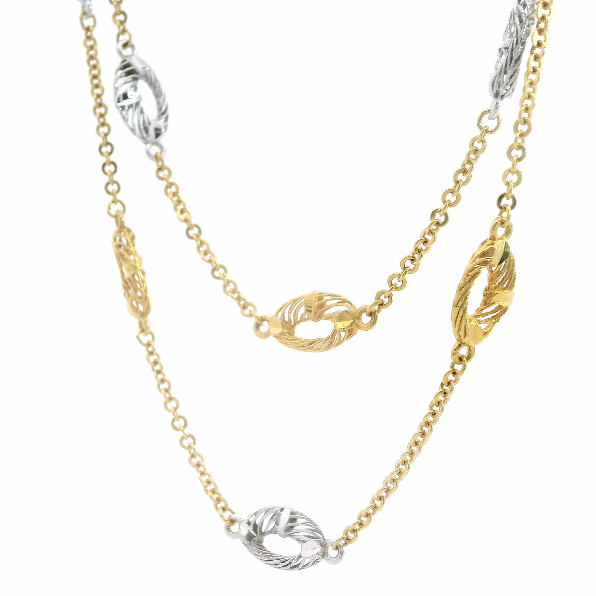 Two Tone Hoop Necklace 22K White and Yellow Gold Dainty Layered Station