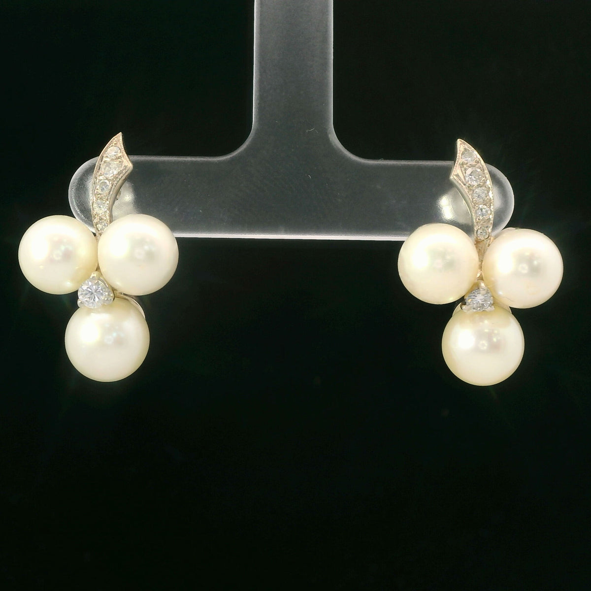 14K White Gold Pearl, Diamond & Moissanite Stud Earrings 0.34 CTW 7.5-8mm Pearl Size