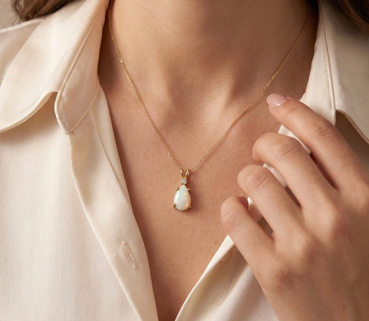 14K Yellow Gold Opal & Sapphire Pendant, 0.41 CTW Bezel-Set Opal Cabochon