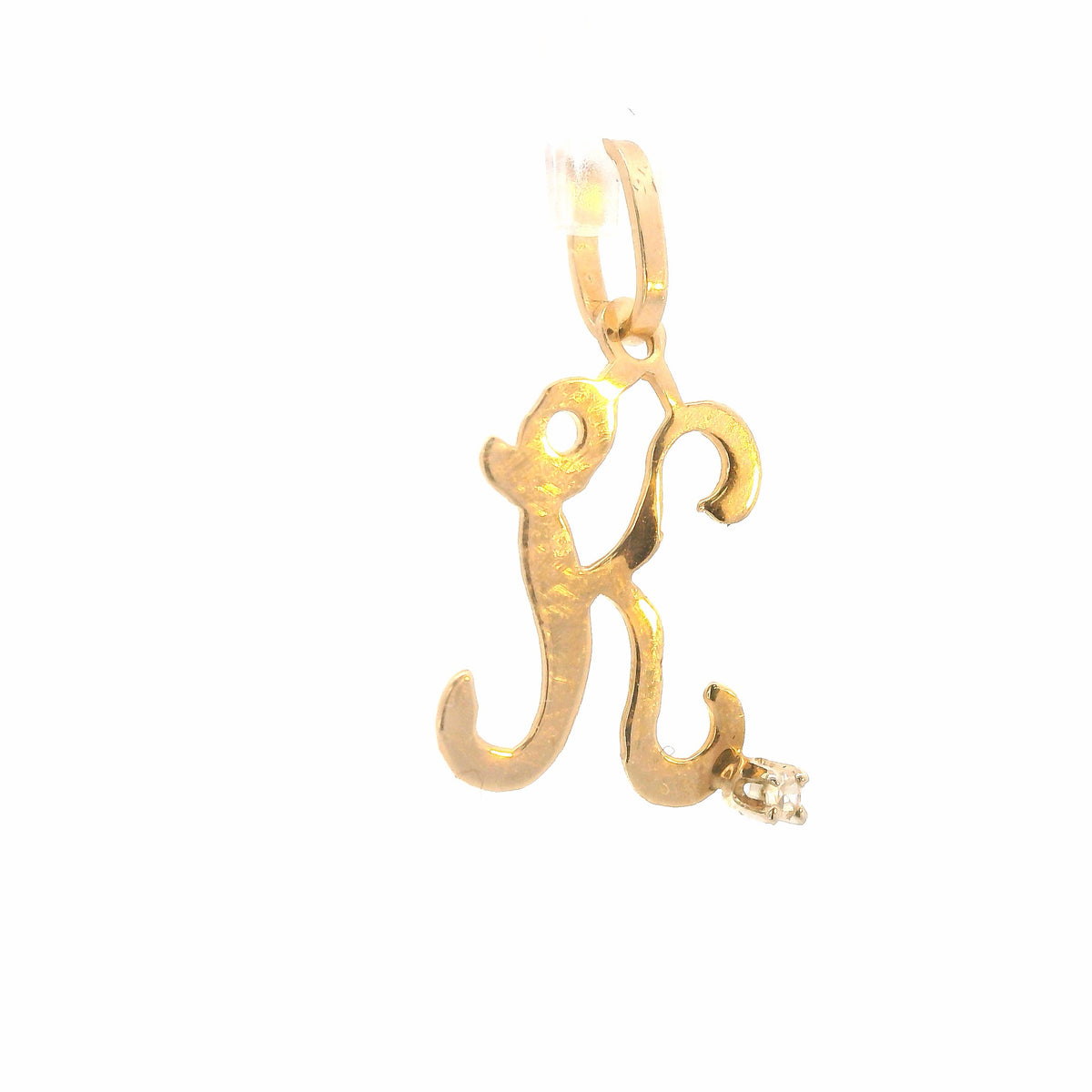 14K Yellow Gold Colorless Topaz "K" Pendant 0.01 CTW Dainty Initial Charm