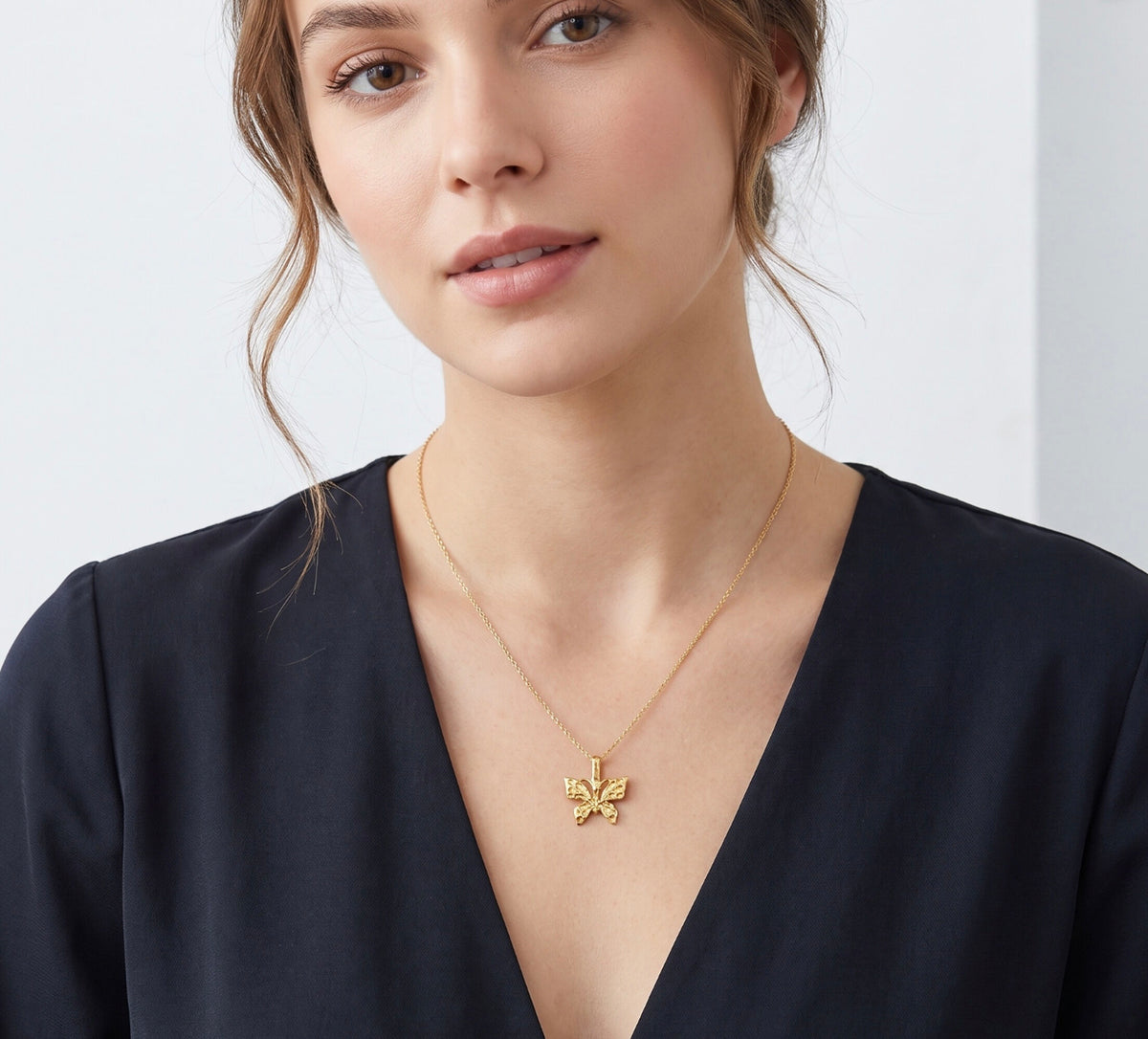 14K Yellow Gold Butterfly Charm / Pendant, Dainty Polished Everyday Design