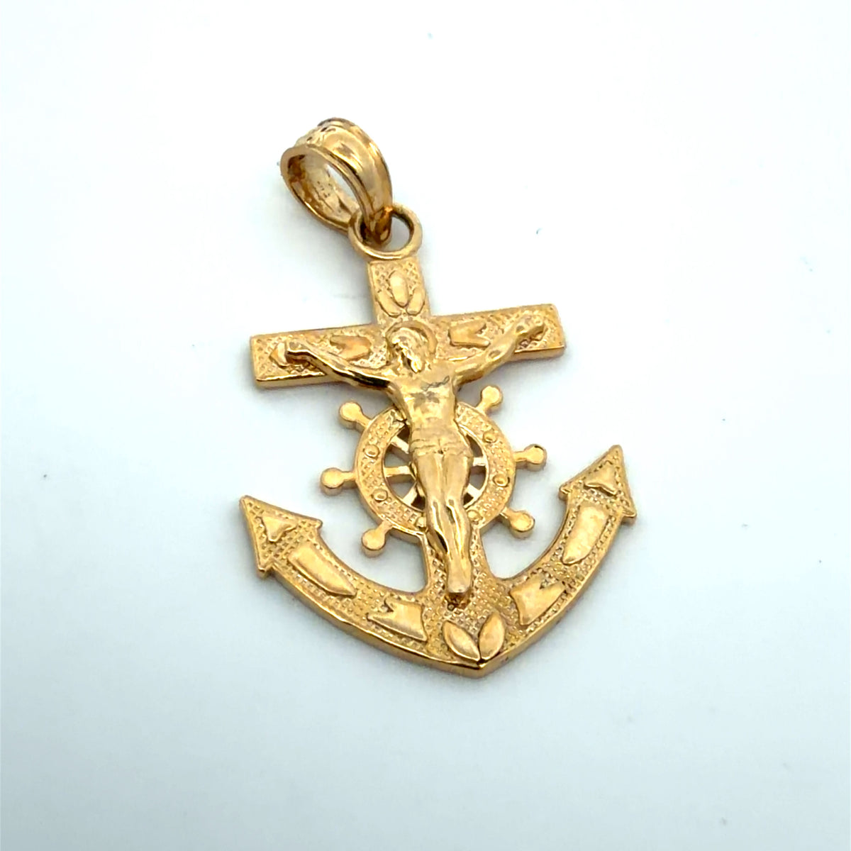 14K Yellow Gold Mariners Cross Pendant / Charm, Dainty Polished Finish