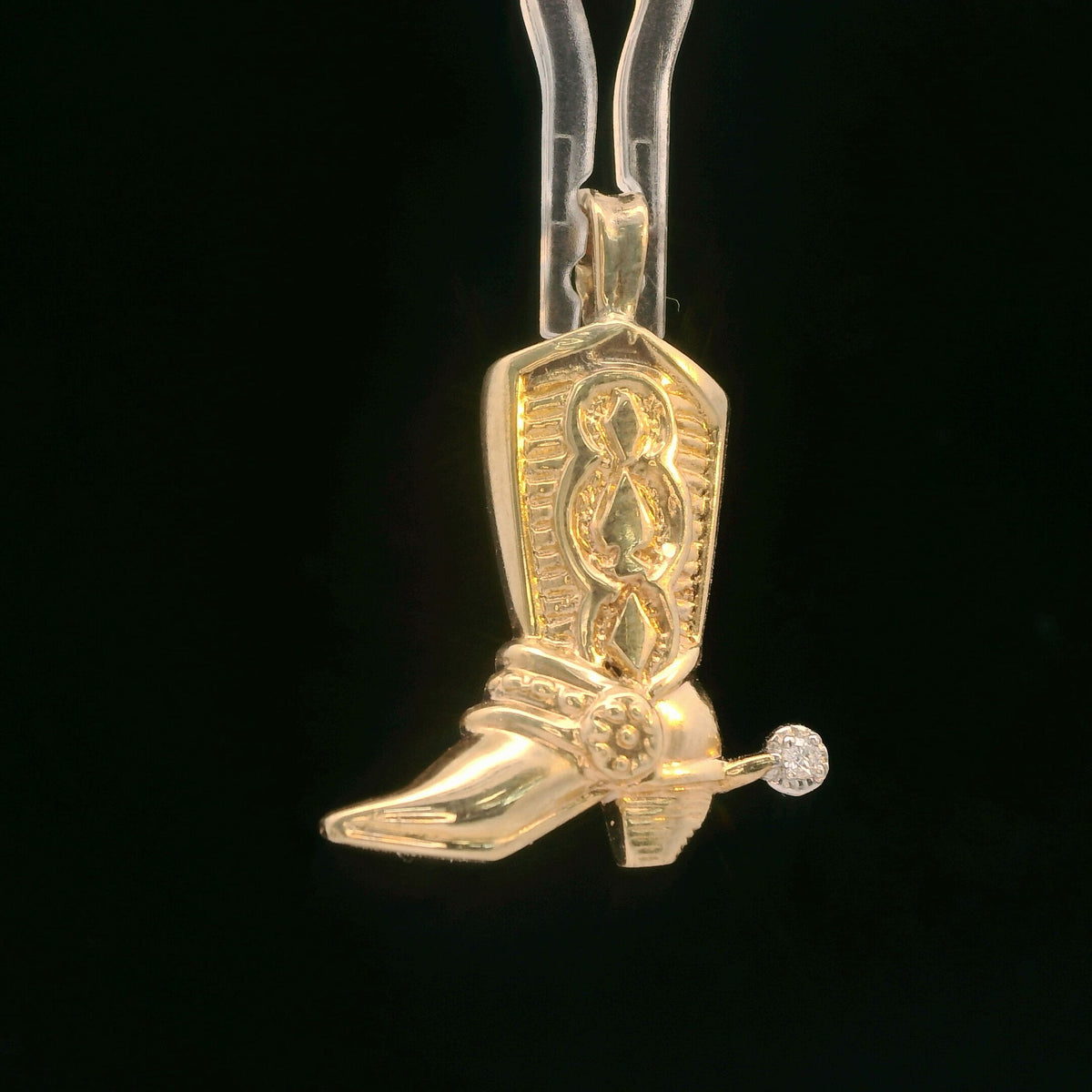 14K Yellow Gold Diamond Accent Cowboy Boot Pendant/Charm 0.02 CTW