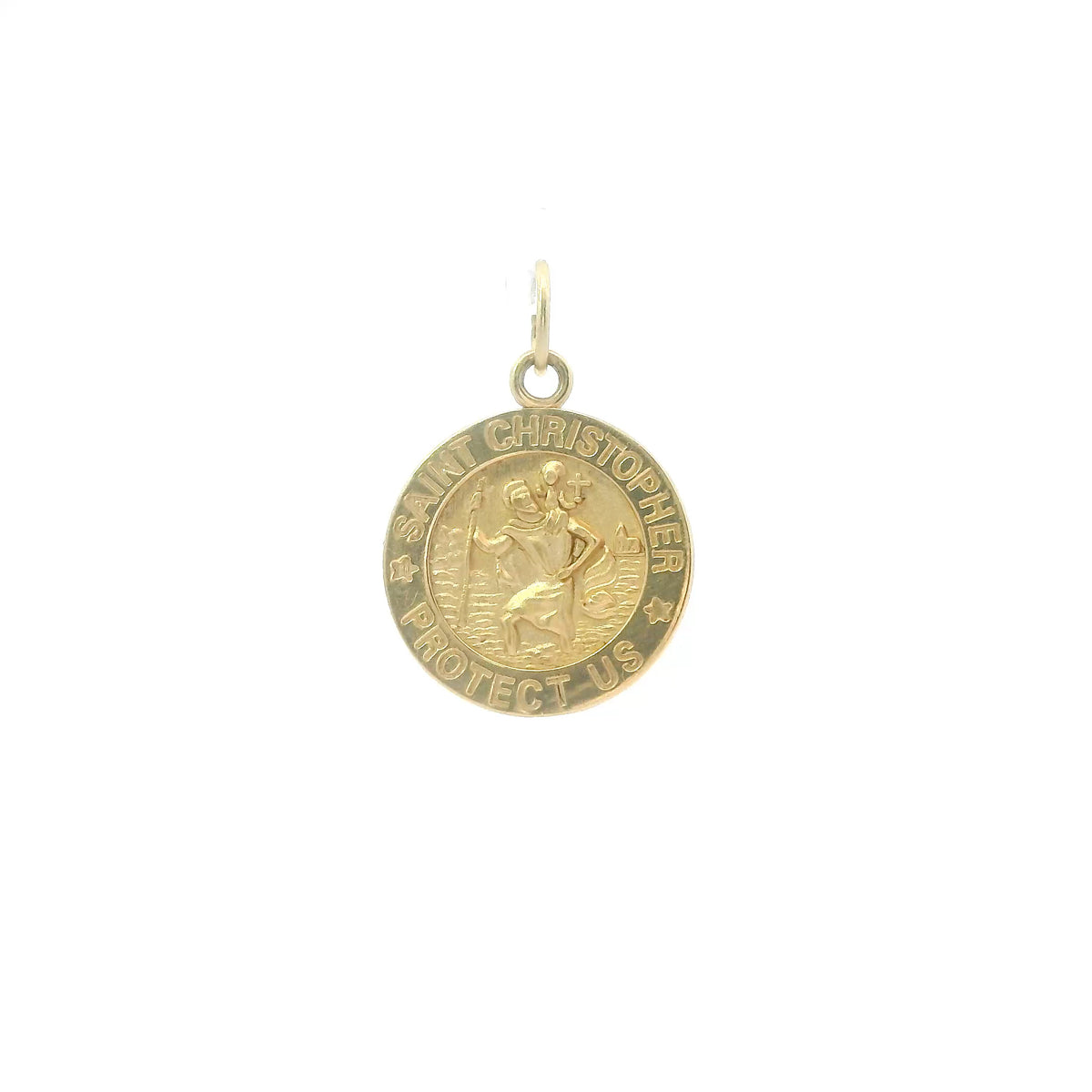 14K Yellow Gold Saint Christopher Medal Pendant, Round Polished Dainty Icon