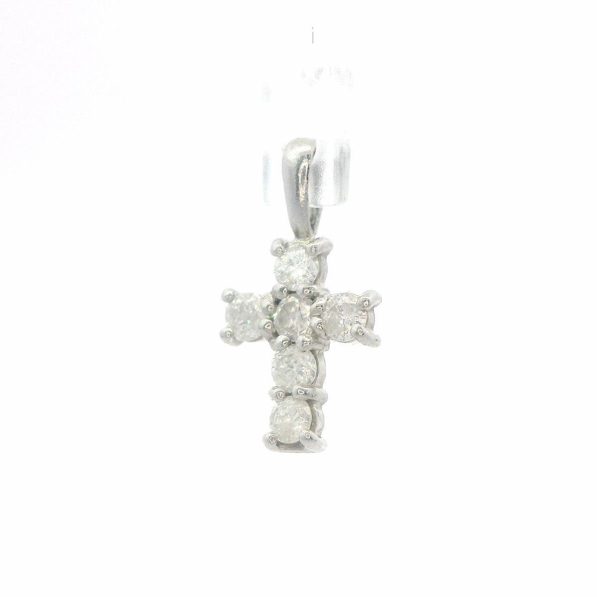 900 Platinum & Round Diamond Cross Pendant, 0.20 CTW, Dainty Classic Design