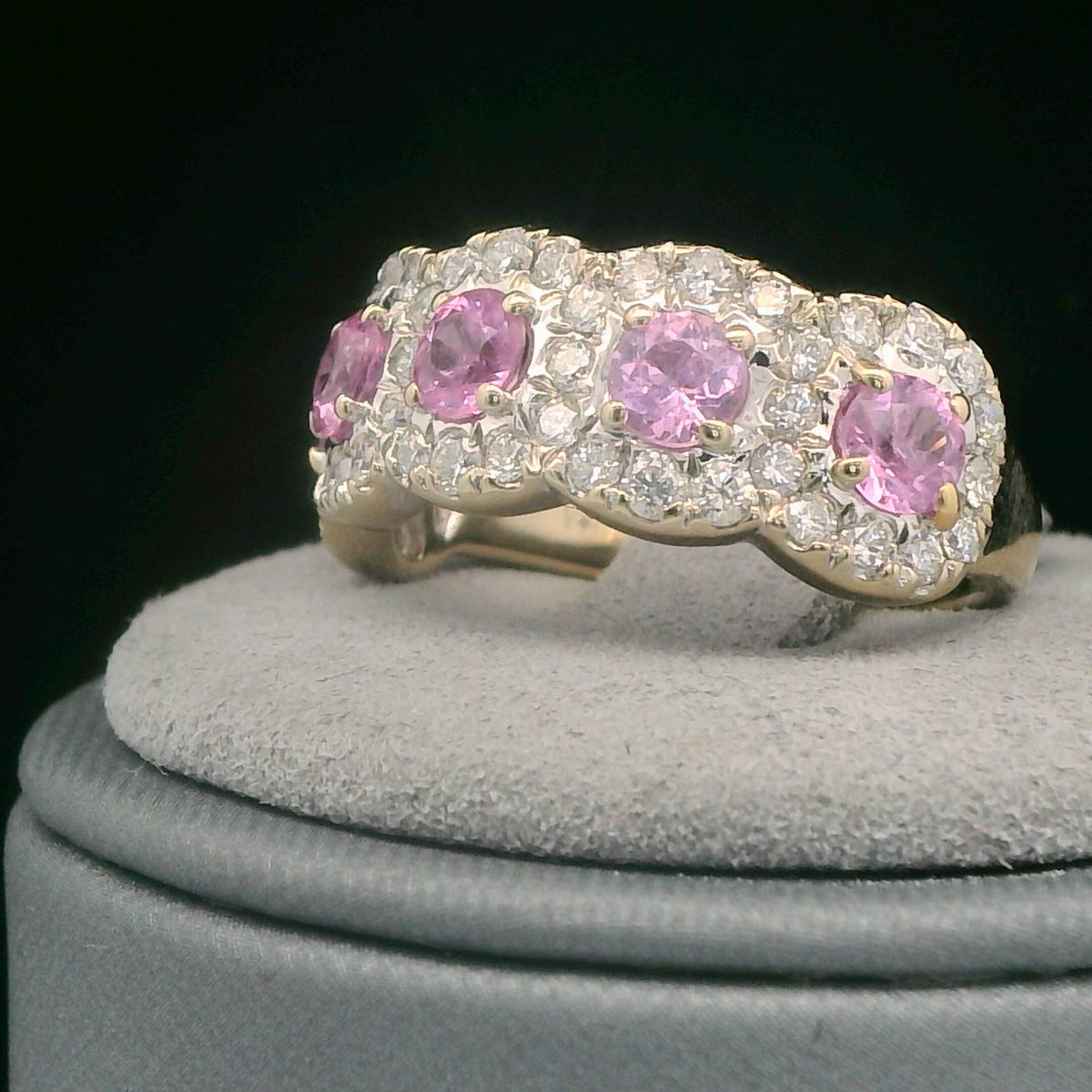 14K White Gold 1.35ctw Synthetic Pink Sapphire & Lab Grown Diamond Band