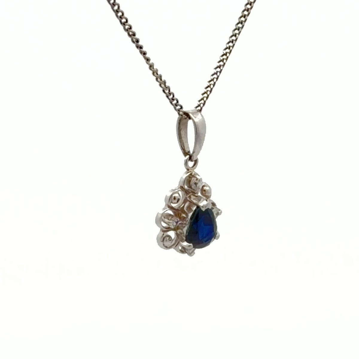 Platinum Sapphire & Diamond Pendant Necklace 0.04 CTW Mini Round Blue Halo