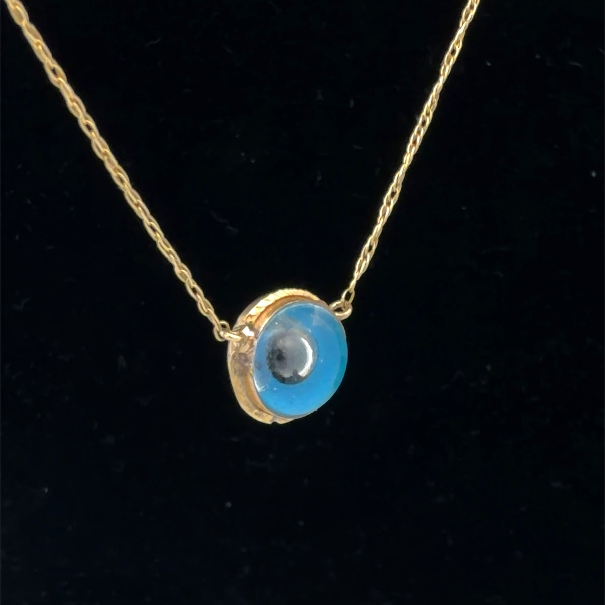14K Yellow Gold Glass Evil Eye Pendant Necklace, Dainty Charm for Layering