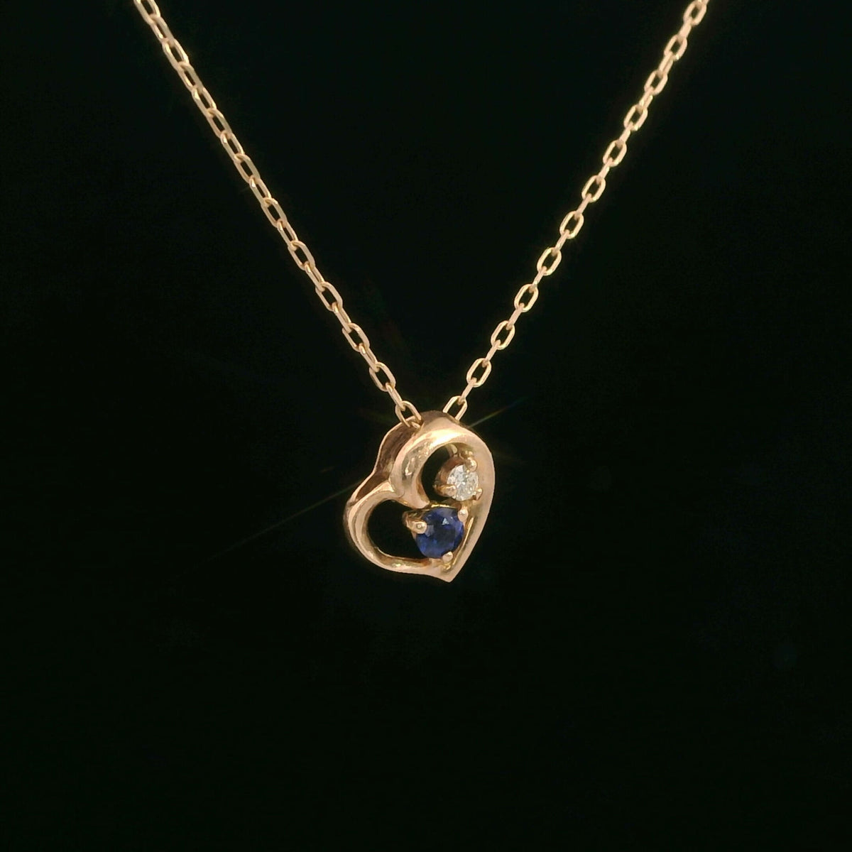 10K Rose Gold Diamond & Sapphire Pendant Necklace, Round Sapphire, 0.04 CTW