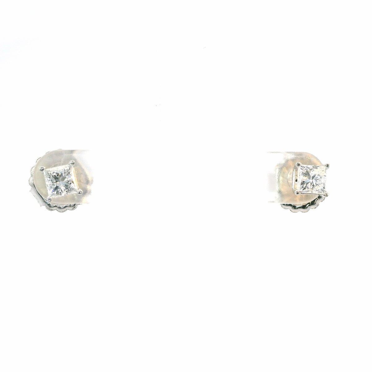 14K White Gold Princess Cut Diamond Stud Earrings, 1.07 CTW, Prong-Set