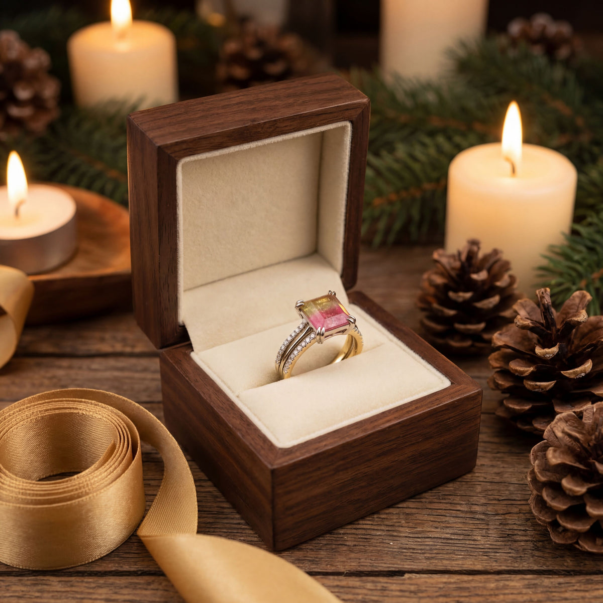 18K Yellow Gold & Platinum 2.25ct Bi-Color Tourmaline and Diamond Ring