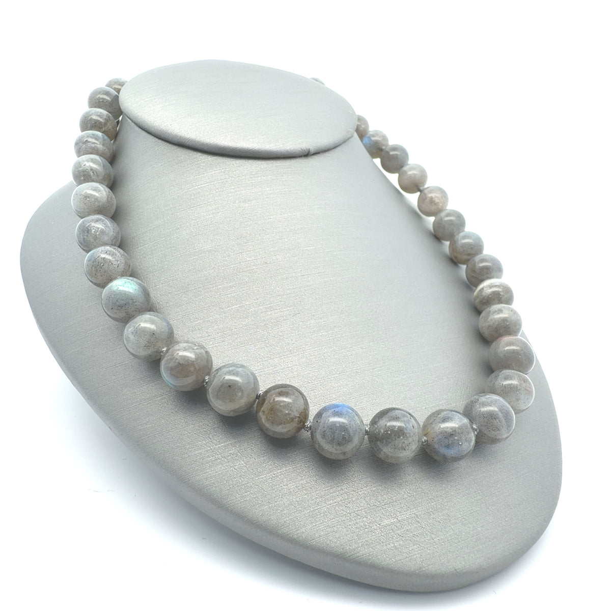925 Sterling Silver Labradorite Beaded Necklace, 8mm Round Knotted Strand