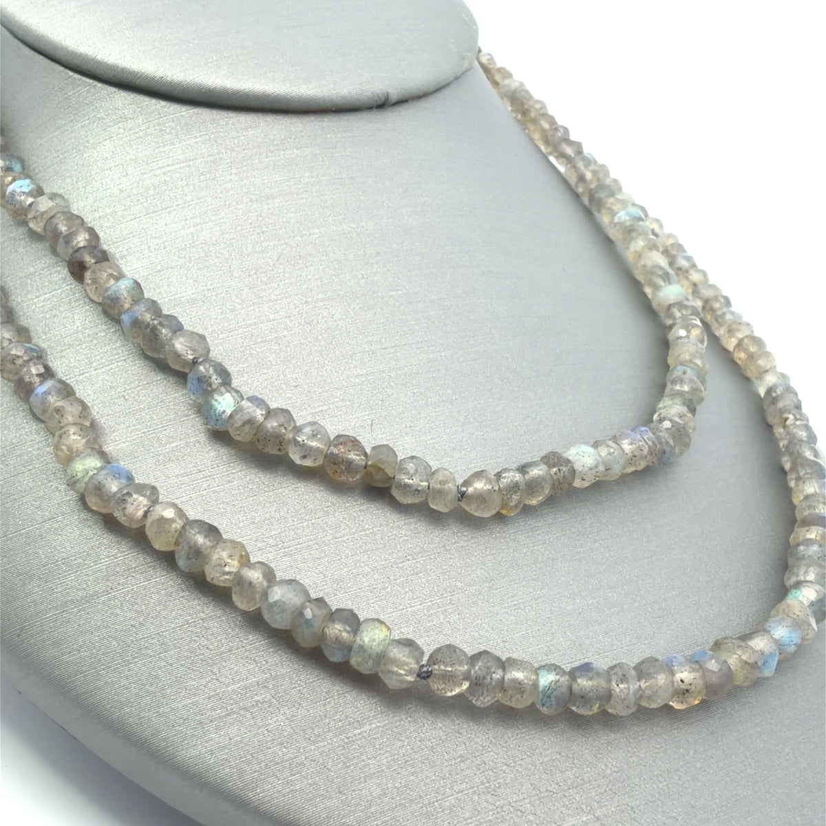 925 Sterling Silver Double Strand Faceted Labradorite Beaded Necklace