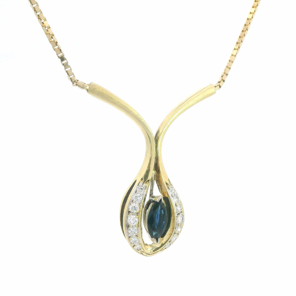 14K Yellow Gold Sapphire & Diamond Pendant Necklace, 1.00 CTW, Round Halo