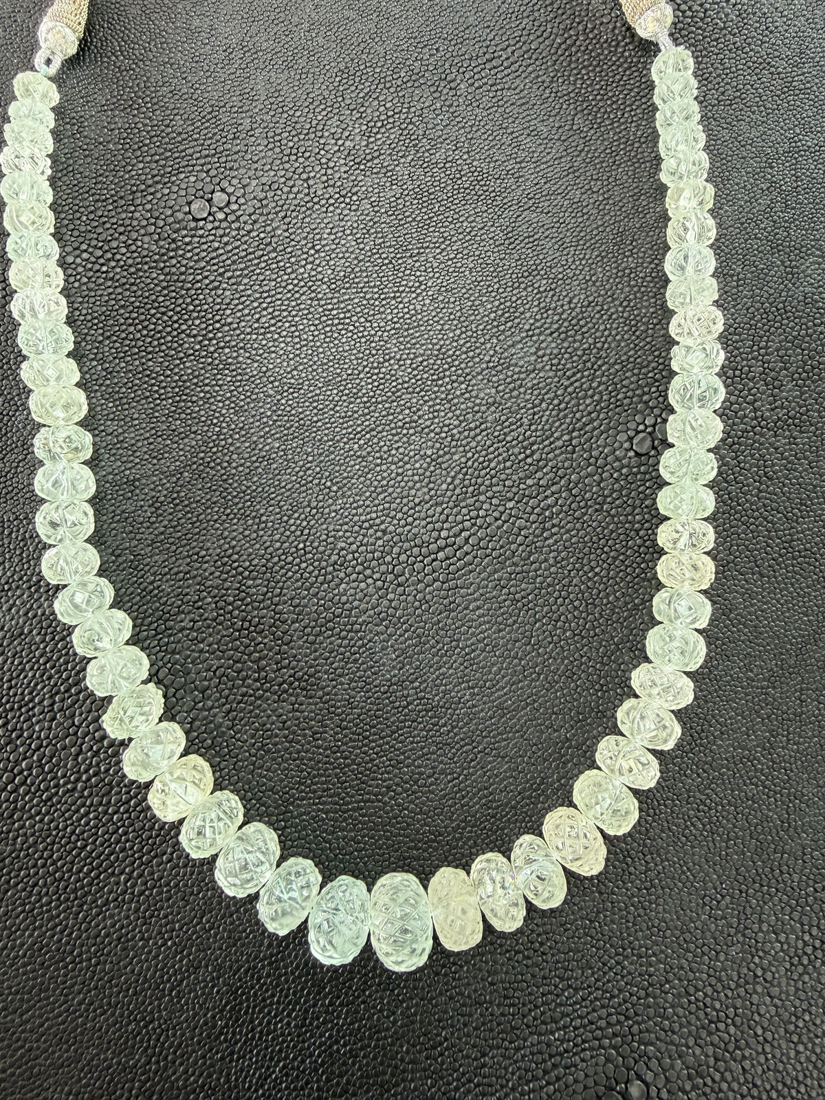 Aquamarine Graduated Carved Bead Necklace, Slide Cord, 17-38 Inches Adjustable Length