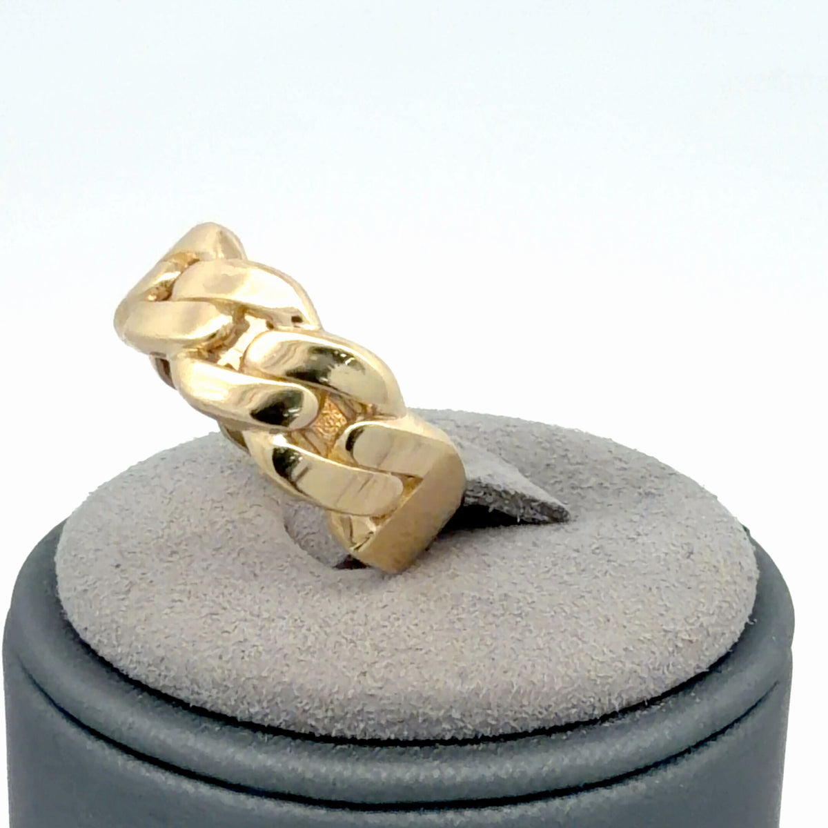 14K Yellow Gold Cuban Link Pattern Band Ring, Size 5.5, Classic Polished