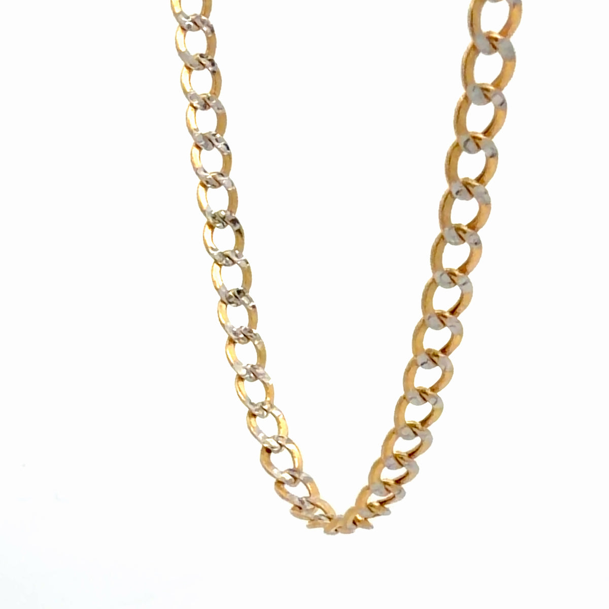 10K White-and-Yellow Gold Two-Tone Cuban Link Chain Necklace, 22-Inch