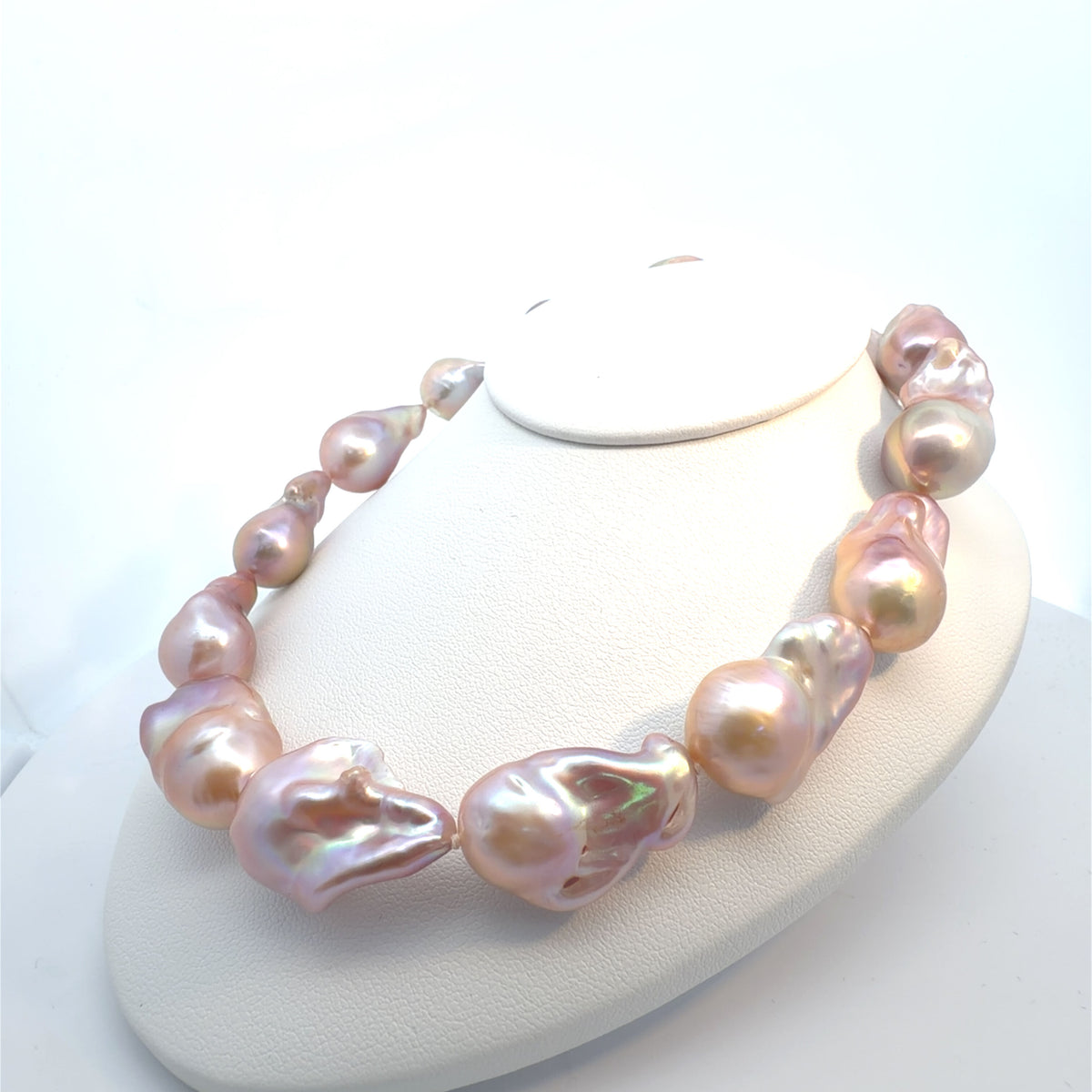 Natural Colored Asymmetrical Pearls Strand Sterling Silver Hand-Strung