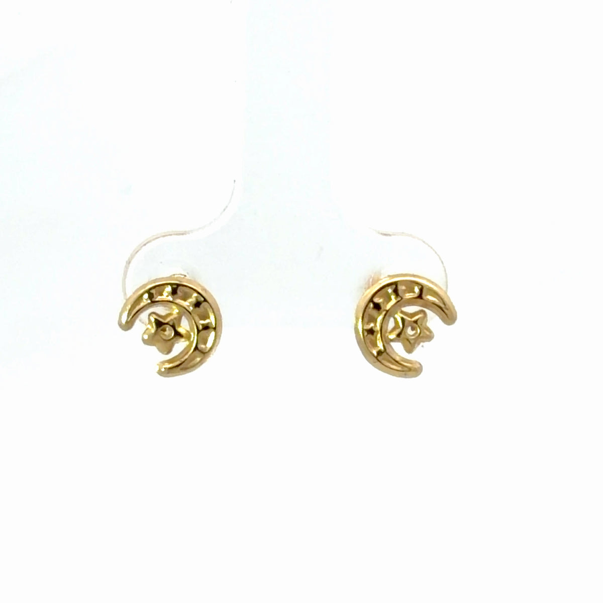 14K Yellow Gold Crecent Moon And Star Screw Back Child's Stud Earrings