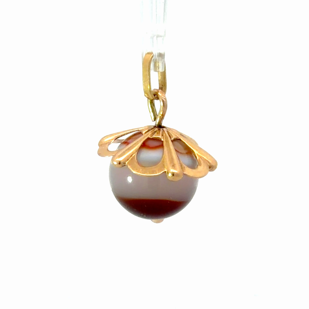14K Yellow Gold Jasper Pendant / Charm Minimalist Round Bead with Bail