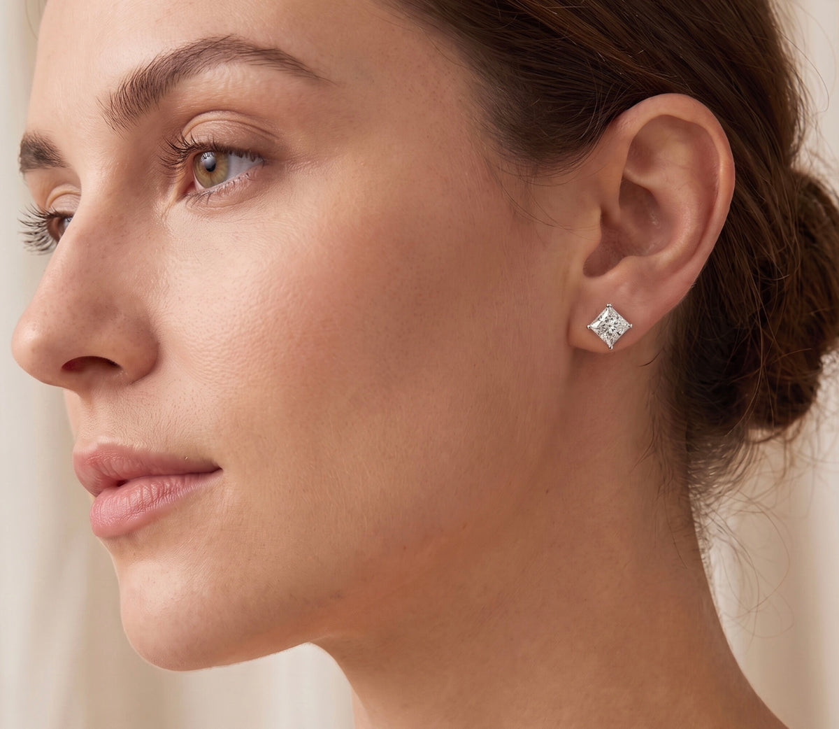 10K White Gold Stud Earrings With 2.50ctw Square Brilliant Cut Diamond Simulant