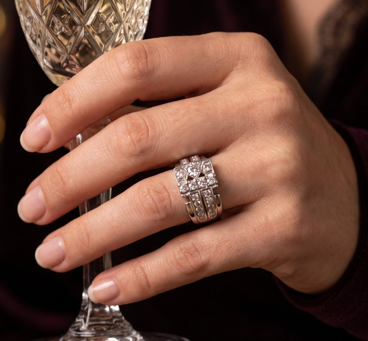 14K White Gold Diamond Ring 0.70 CTW Cocktail Cluster Statement Size 5