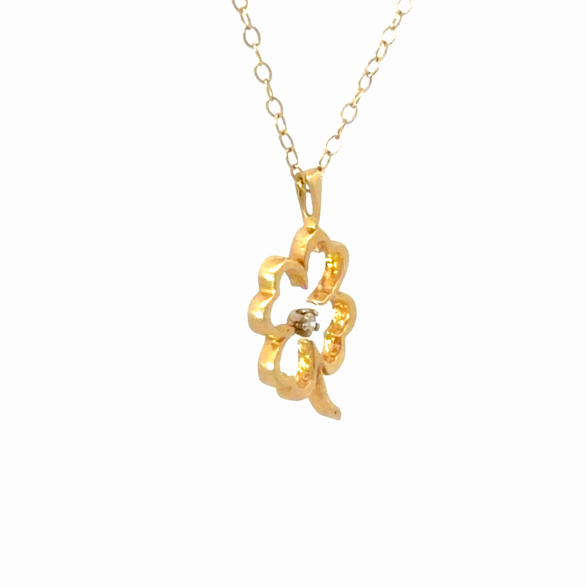 14K Yellow Gold Clover Pendant Neclace With Sapphire Accent Stone