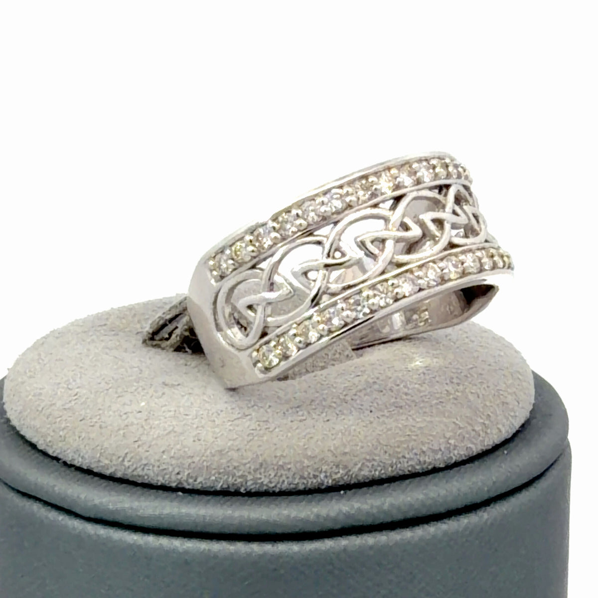 14K White Gold Celtic Woven Style Design Band with 0.38 CTW Diamonds Size 7