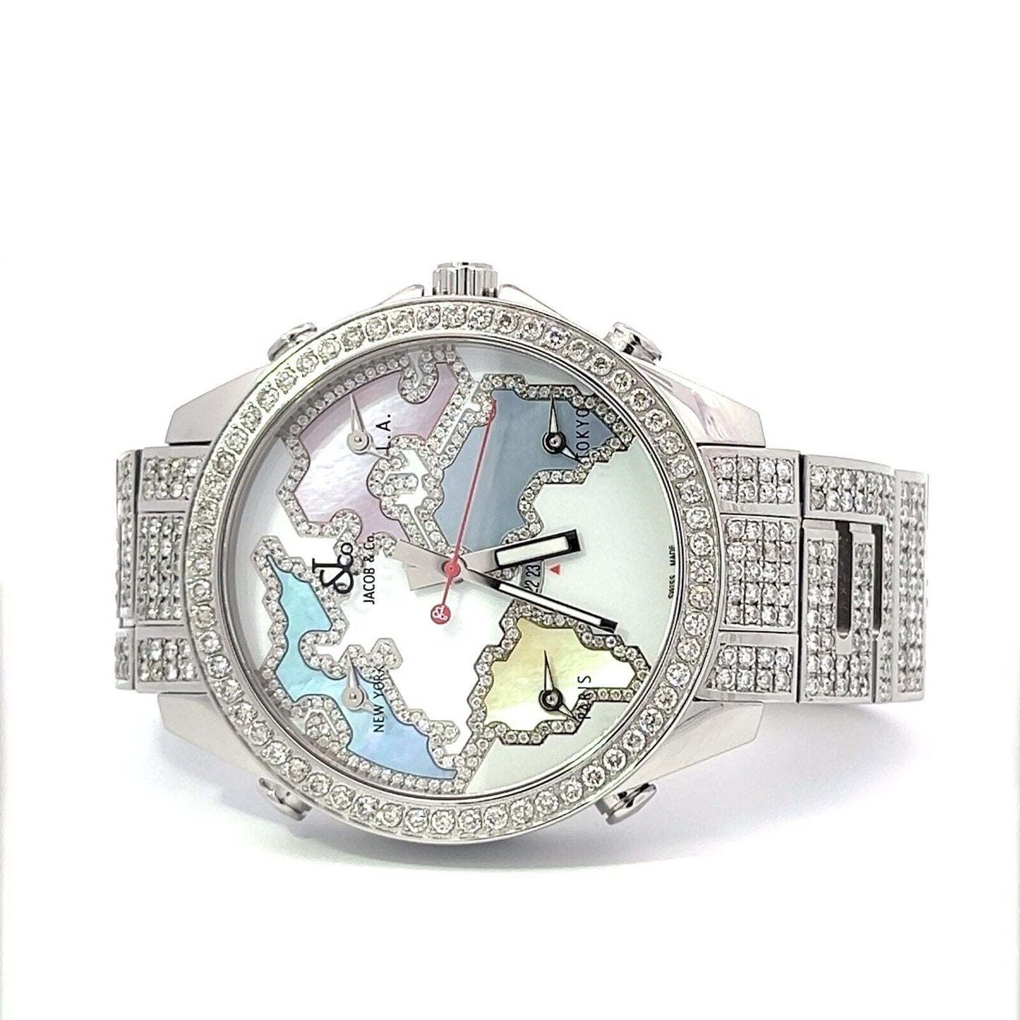 Mens Jacob & Co. Five 5 Time Zone 47mm World Is Yours Diamonds (196208725863)