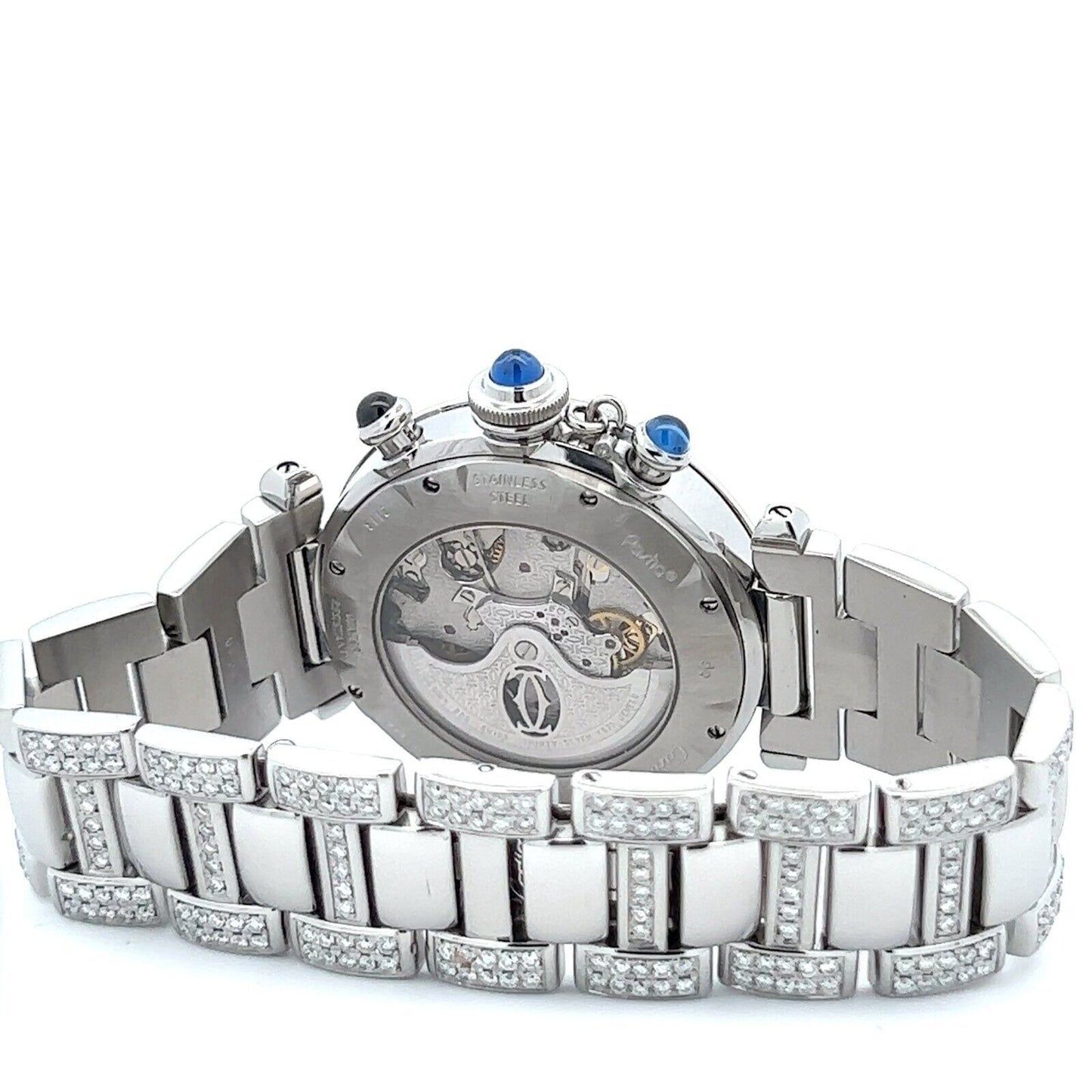 Mens Cartier Pasha Steel Chrono Chronograph Automatic Diamonds
