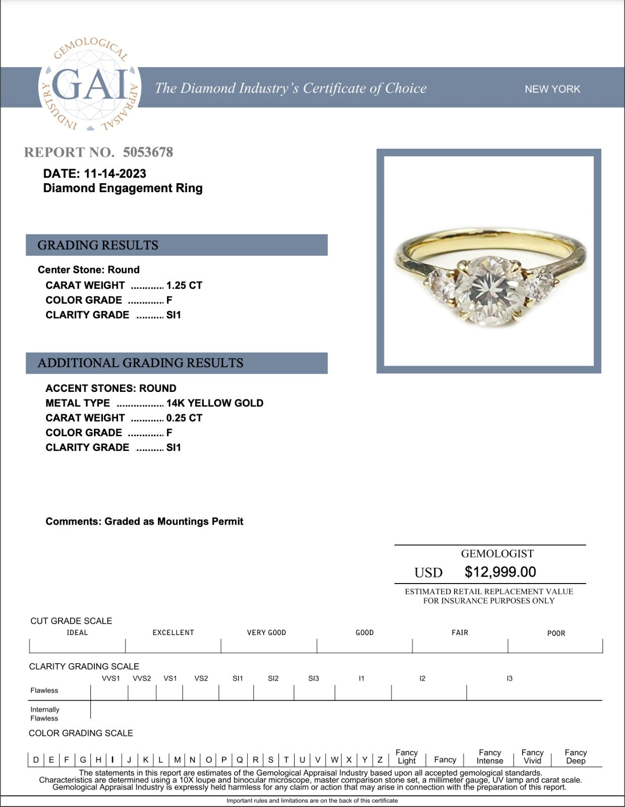 Gold Engagement Ring 1.50 Carats Diamonds