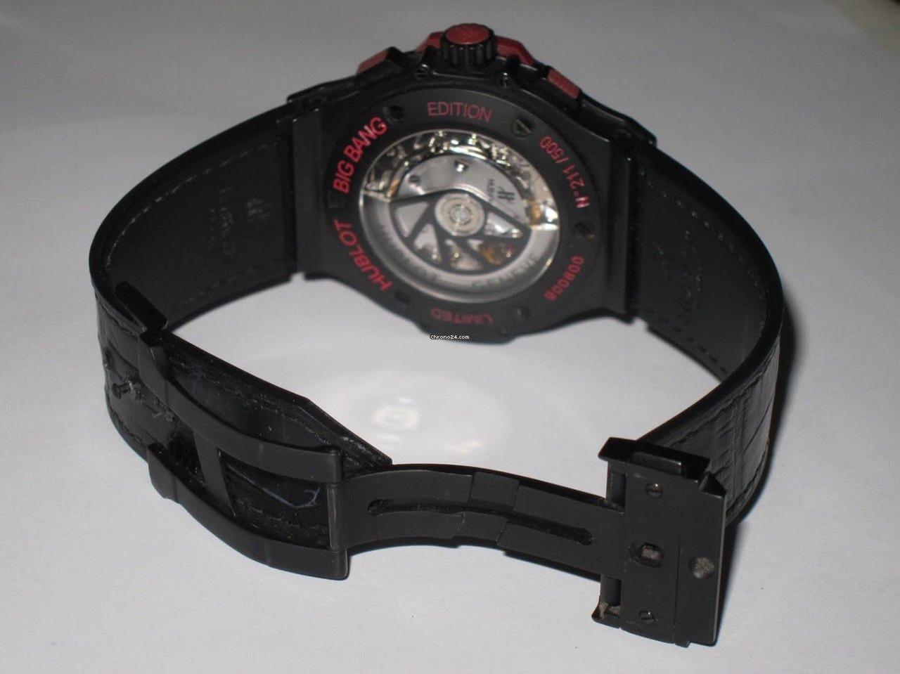 Hublot Big Bang 44 mm Automatic Men's Watch Ceramic Case With Leather Strap Authentic Luxury Timepiece