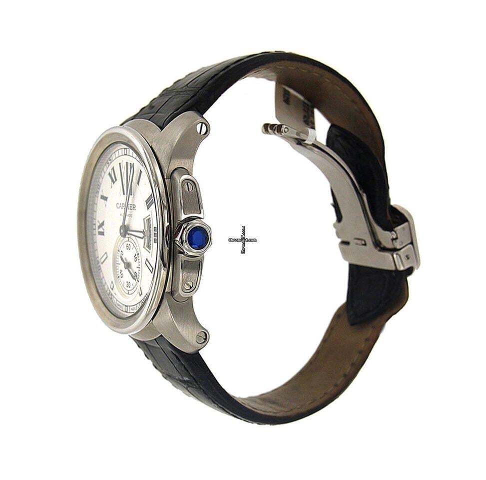 Cartier Calibre de Cartier Automatic Men's Watch Steel Case With Leather Strap Authentic Luxury Timepiece