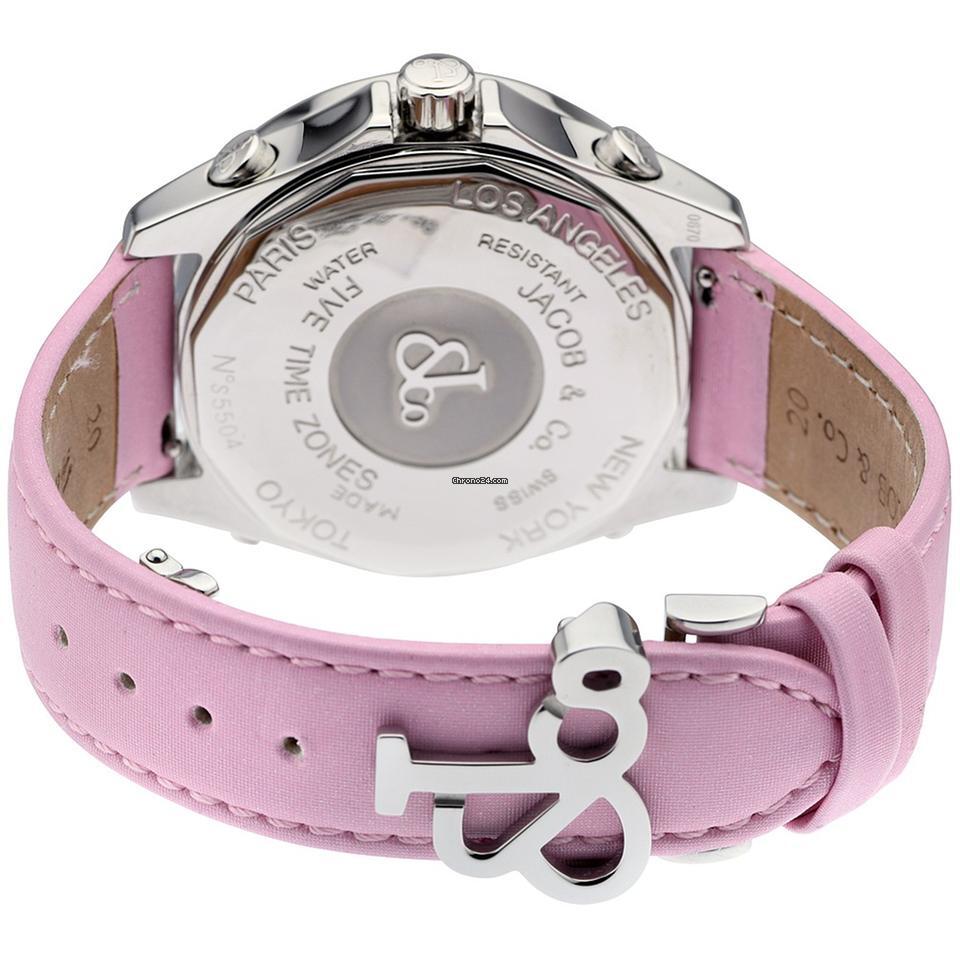 Jacob & Co. Five Time Zone Quartz Women's Watch Steel Case With Leather Strap Authentic Luxury Timepiece