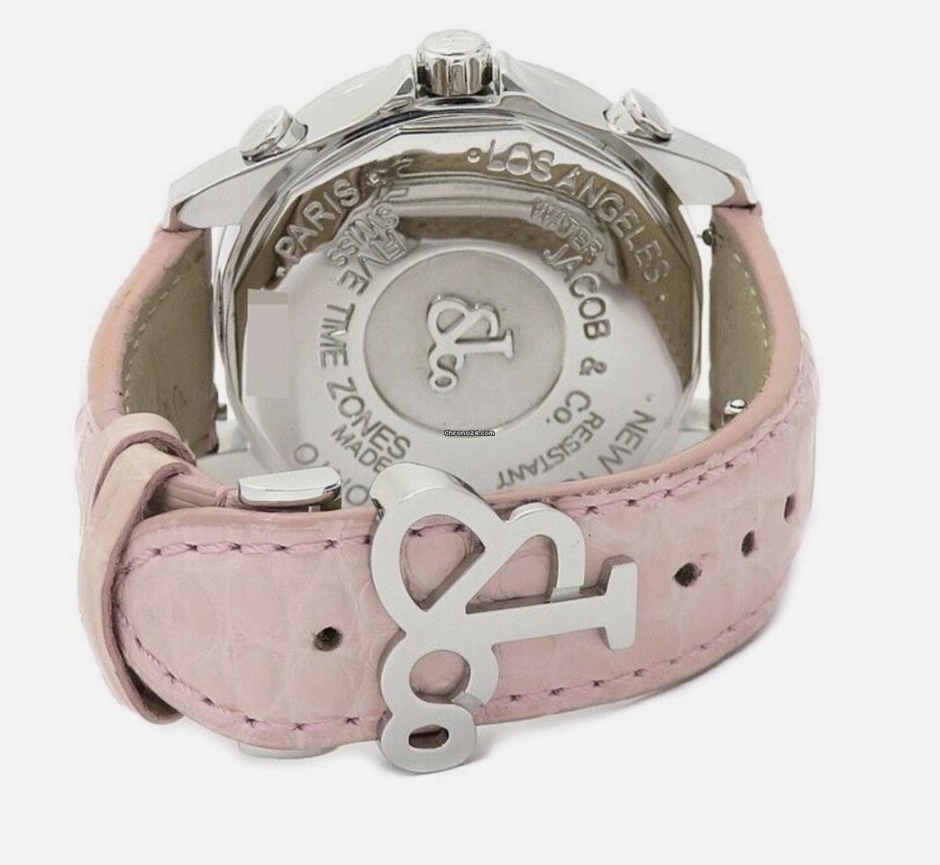 Jacob & Co. Five Time Zone Quartz Women's Watch Steel Case With Leather Strap Authentic Luxury Timepiece