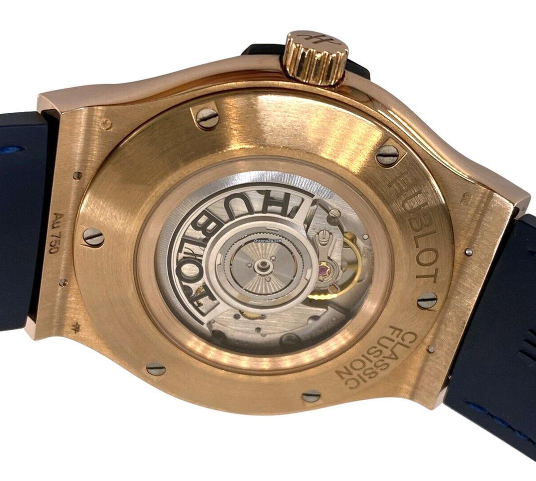 Hublot Classic Fusion Blue Automatic Men's Watch Rose Gold Case With Crocodile skin Strap Authentic Luxury Timepiece