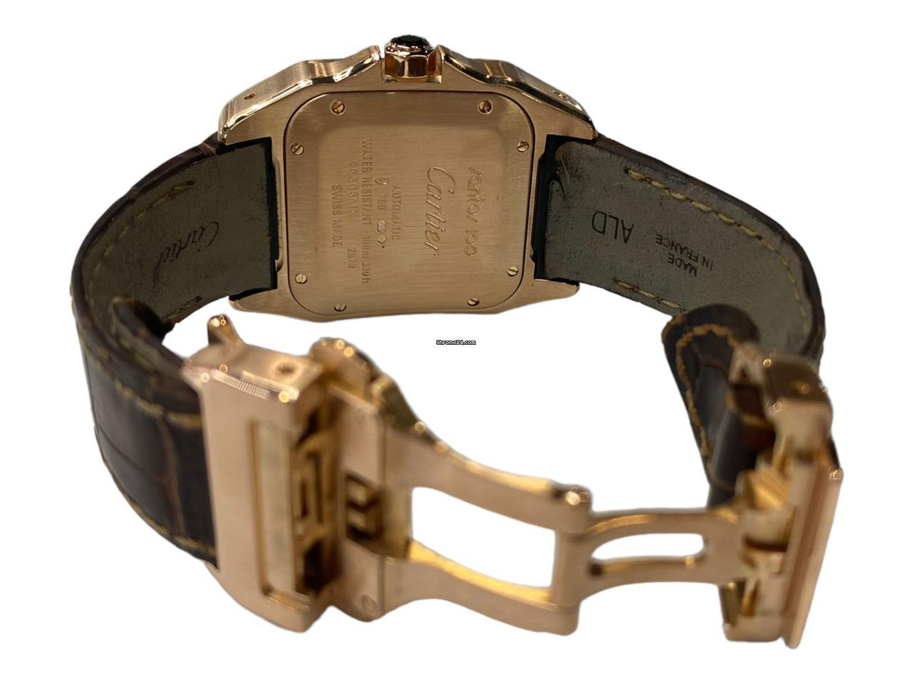 Cartier Santos 100 Automatic Rose Gold Case With Leather Strap Authentic Luxury Timepiece