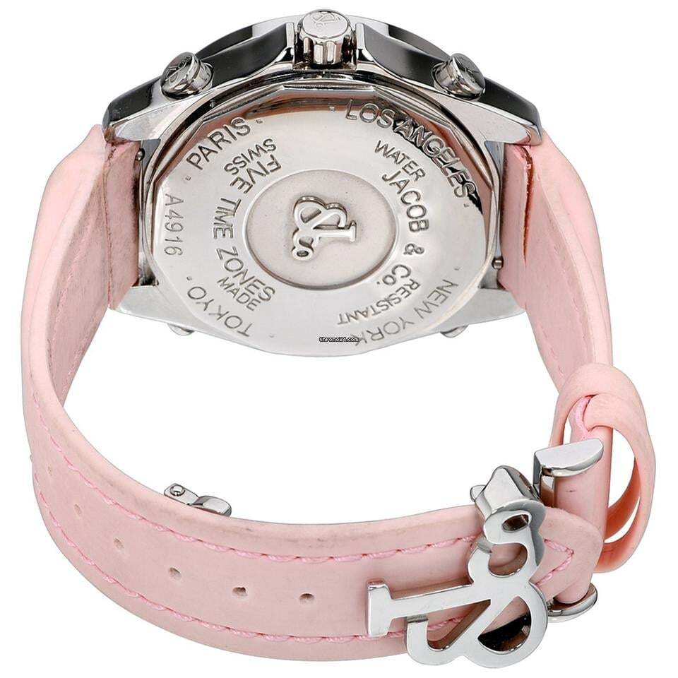 Jacob & Co. Five Time Zone Quartz Women's Watch Steel Case With Leather Strap Authentic Luxury Timepiece