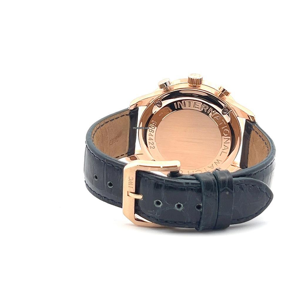 IWC Portuguese Chronograph Automatic Men's Watch Red Gold Case With Leather Strap Authentic Luxury Timepiece