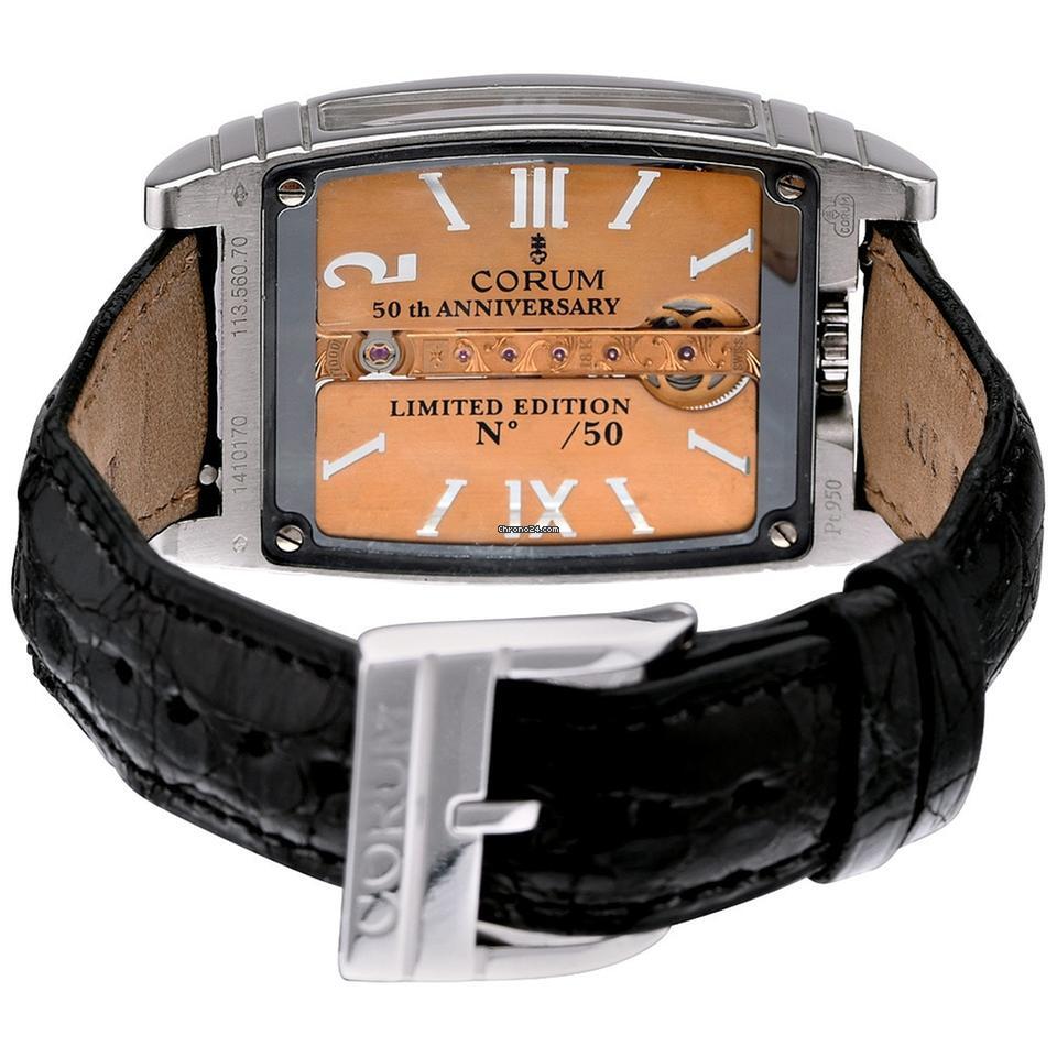 Corum Golden Bridge Manual winding Men's Watch Platinum Case With Leather Strap Authentic Luxury Timepiece