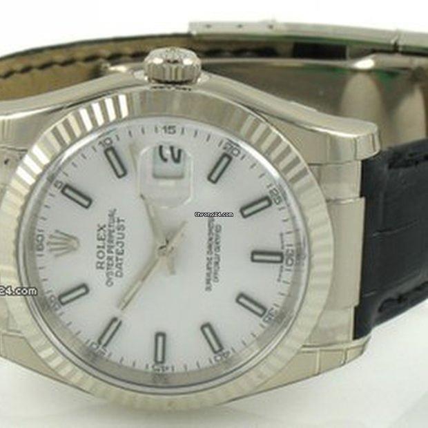 Rolex Datejust 36 Automatic Men's Watch White Gold Case With Leather Strap Authentic Luxury Timepiece