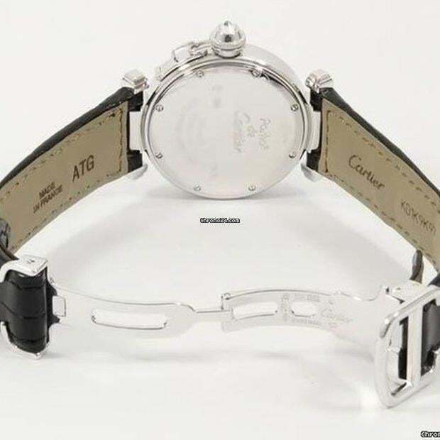 Cartier Pasha Quartz Men's Watch White Gold Case With Leather Strap Authentic Luxury Timepiece