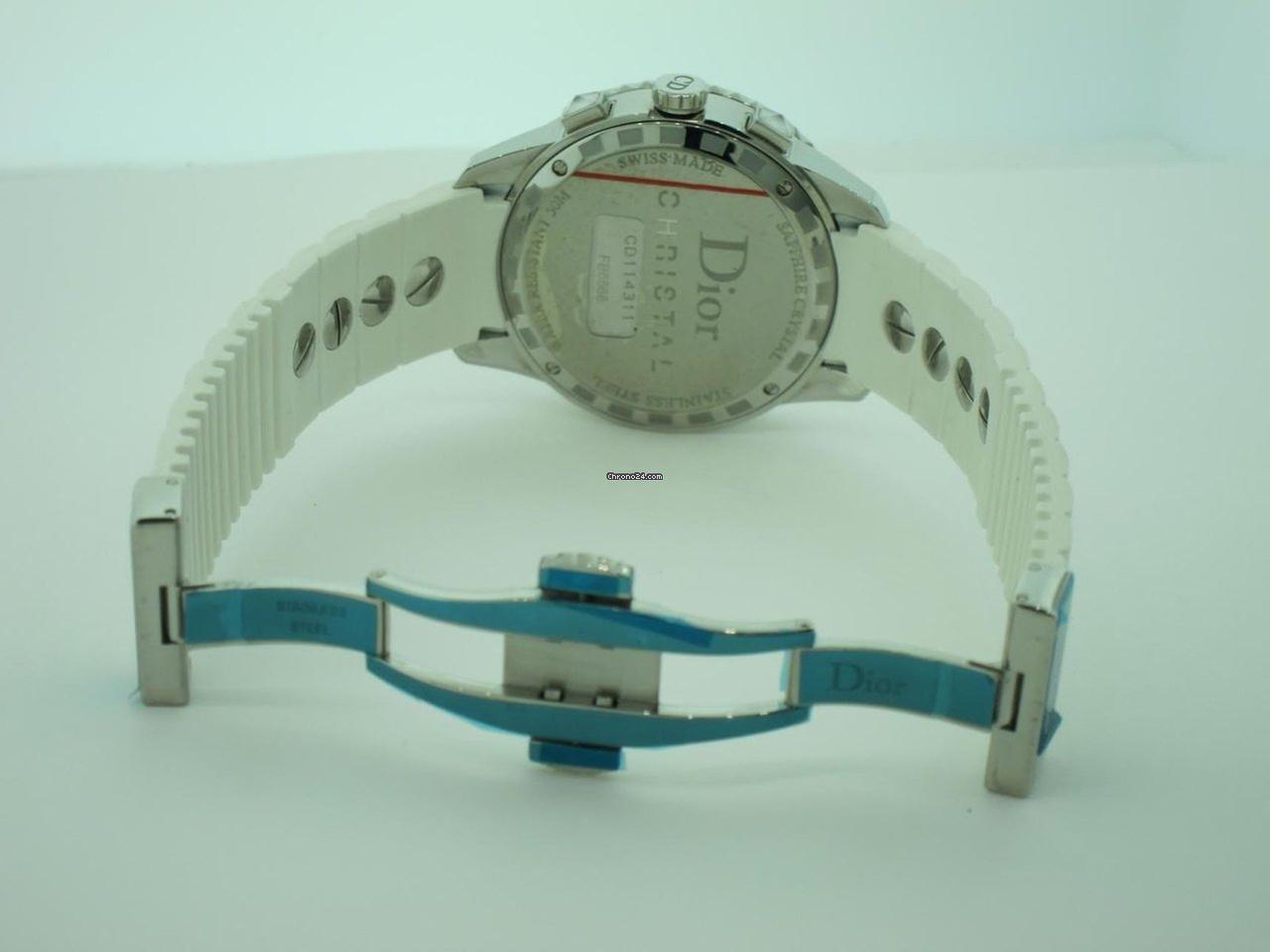 Dior Christal Quartz Women's Watch Steel Case With Rubber Strap Authentic Luxury Timepiece