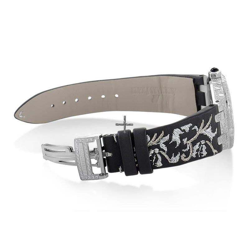 Audemars Piguet Royal Oak Lady Quartz Women's Watch White Gold Case With Satin Strap Authentic Luxury Timepiece