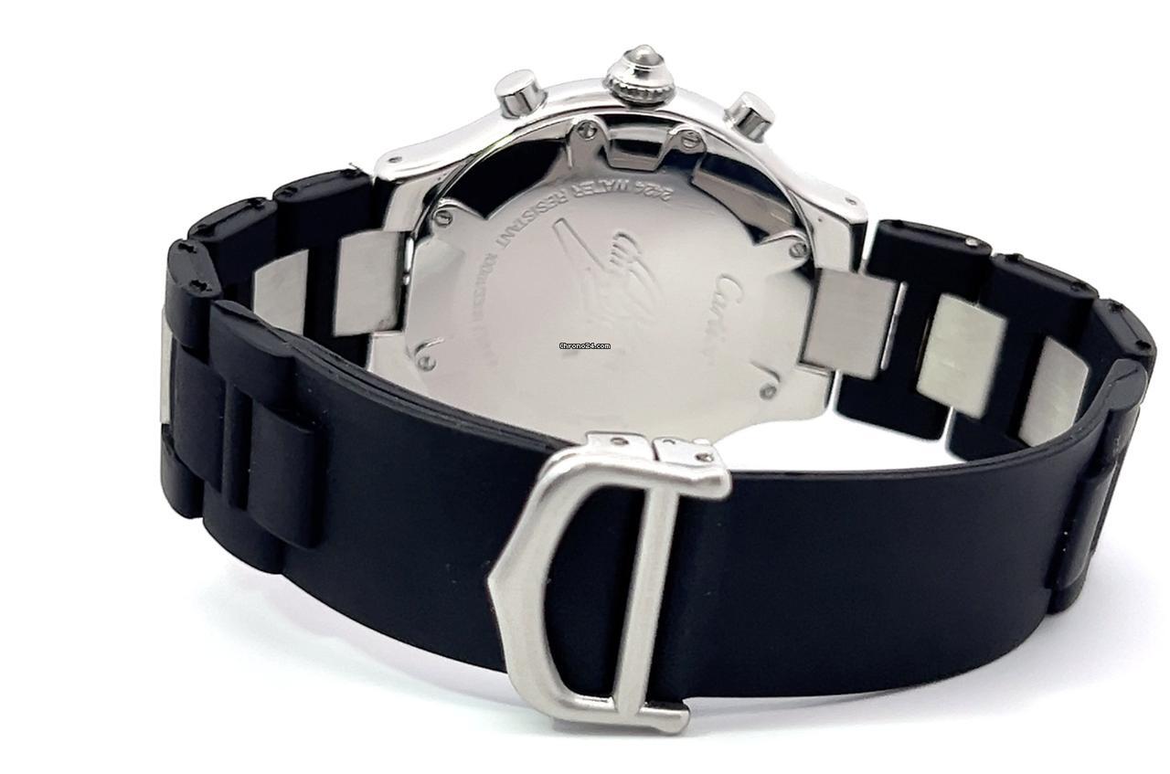 Cartier 21 Chronoscaph Quartz Men's Watch Steel Case With Rubber Strap Authentic Luxury Timepiece