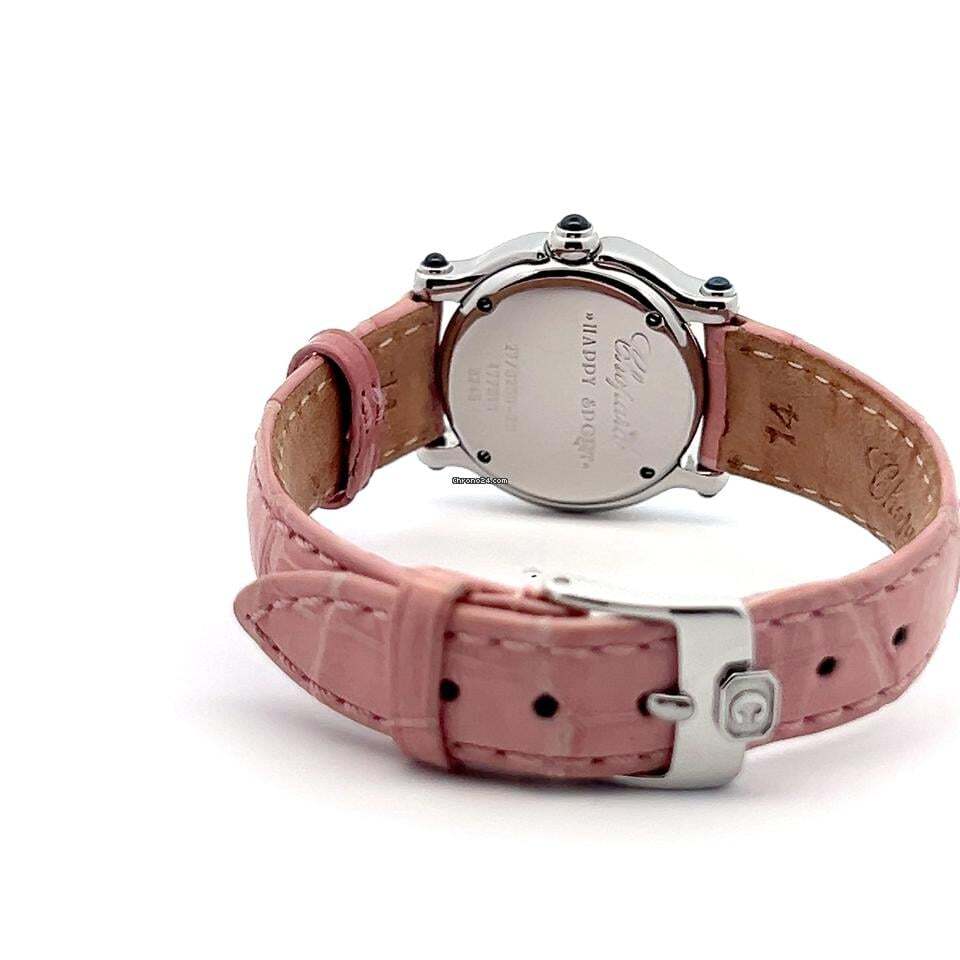 Chopard Happy Sport Quartz Women's Watch Steel Case With Leather Strap Authentic Luxury Timepiece