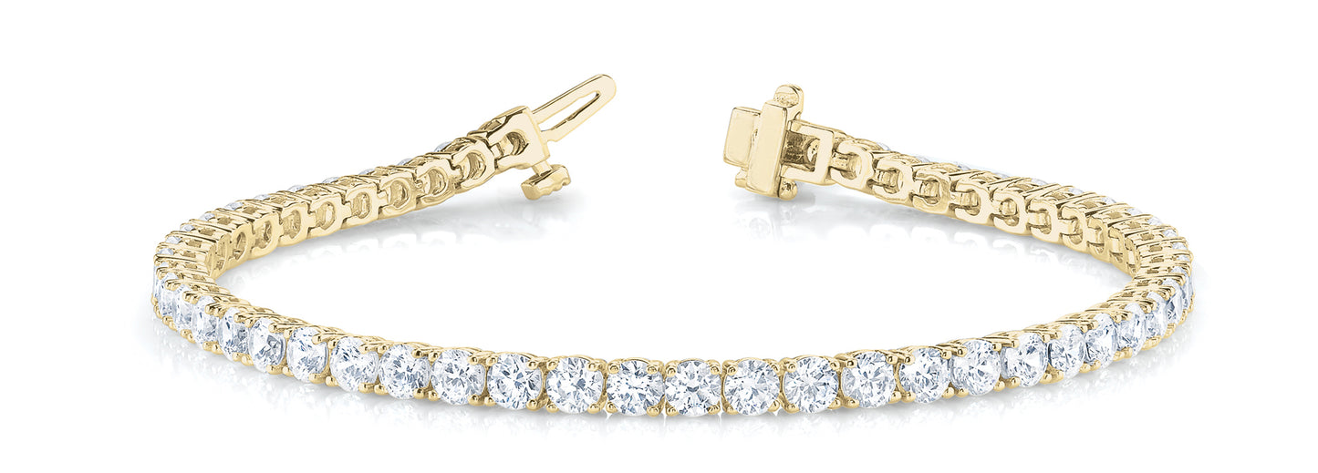 14K Yellow Gold Bracelet In Line Prong Set With 11 TCW Diamond (Lab Grown VS-SI1, E/F/G)