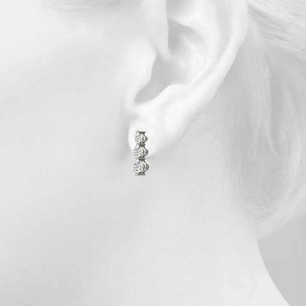 14K White Gold Earrings 3 Stone With 0.50 TCW Diamond (Lab Grown VS-SI1, E/F/G)